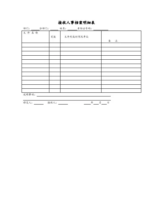 接收人事档案明细表(表格模板、doc格式)