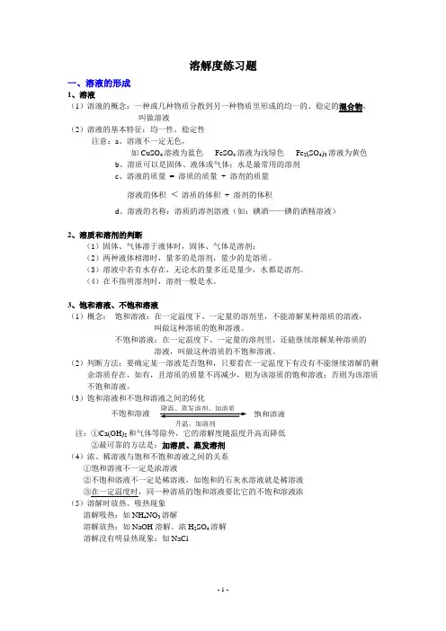 溶解度知识要点归纳和练习题(2010年中考化学试题整理)[1]
