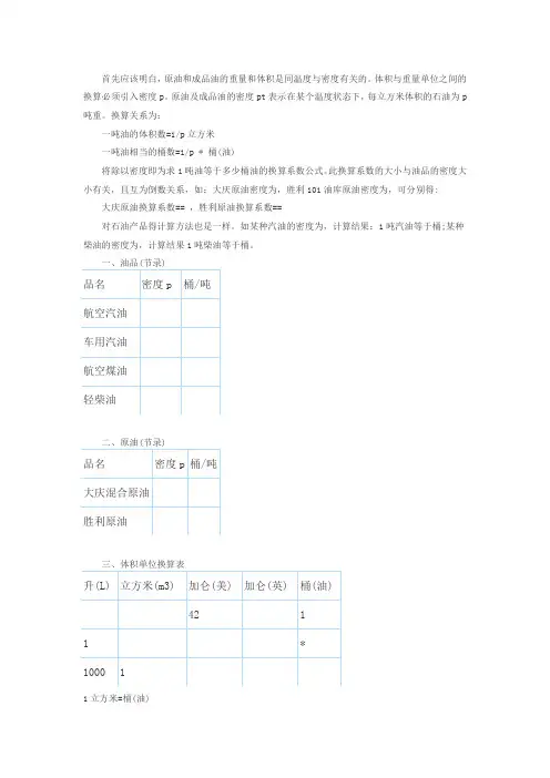 汽油、柴油吨换算升的计算方法