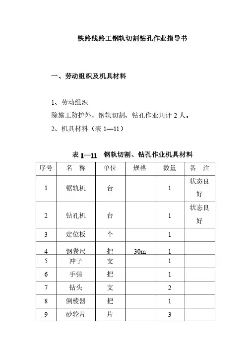 铁路线路工钢轨切割钻孔作业指导书