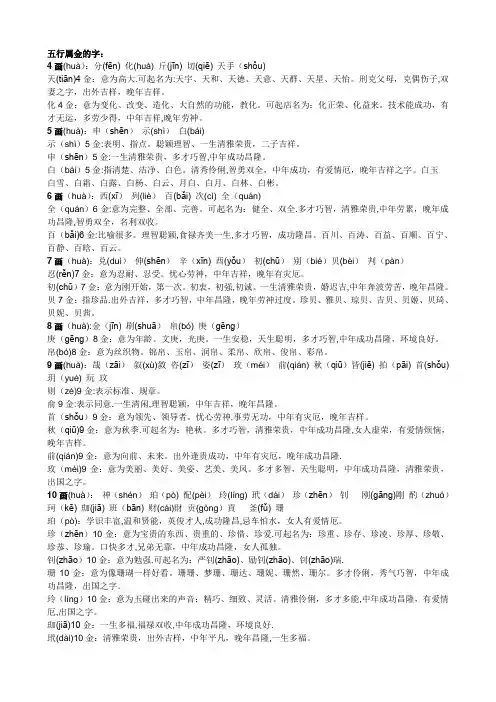 各笔画金五行字大全【范本模板】