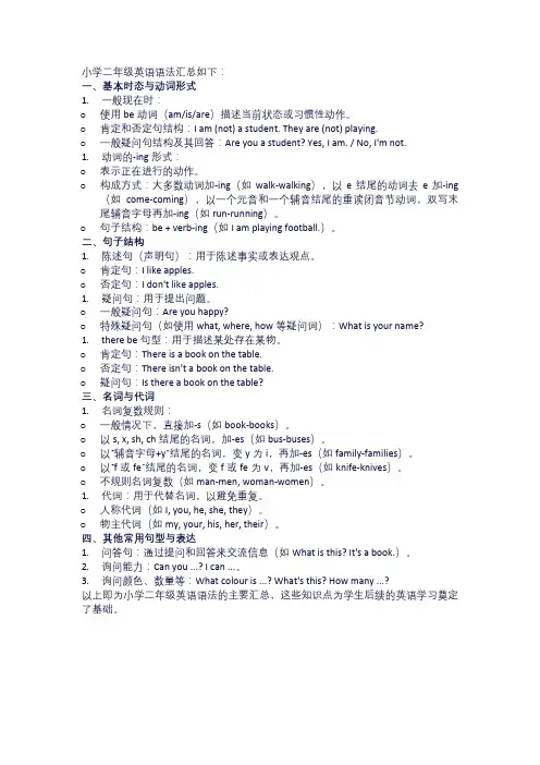 小学二年级英语语法汇总