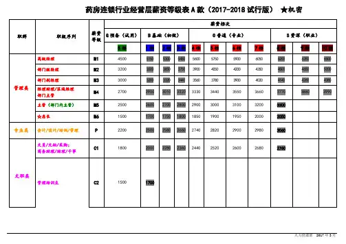 医药连锁公司总部及店面薪资标准表