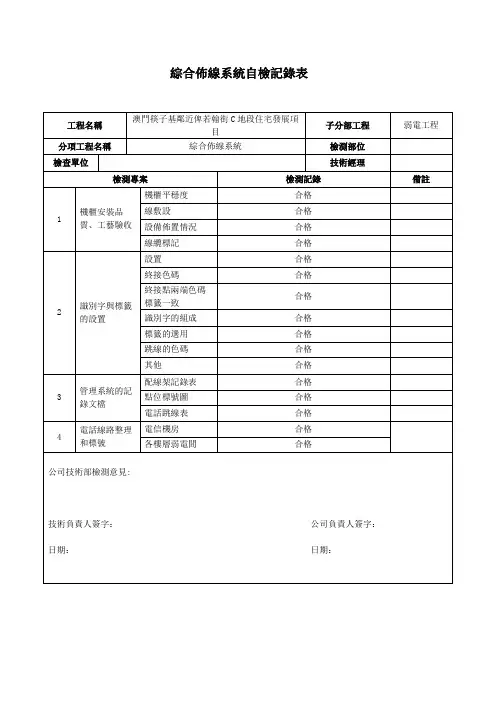 弱电系统自检记录检查表