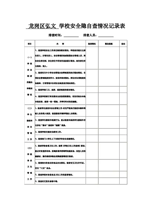 弘文 学校安全隐患排查情况记录表