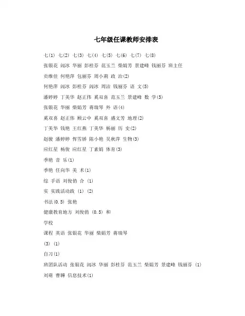 七年级任课教师安排表