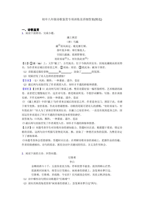 初中八年级诗歌鉴赏专项训练及详细答案(精选)