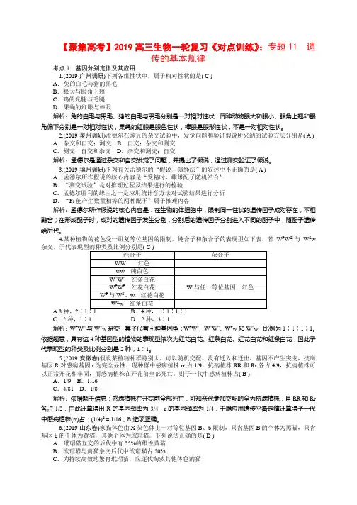高三生物一轮复习《对点训练》：专题11 遗传的基本规律