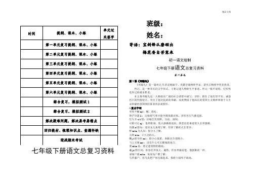 人教版七年级下册语文总复习资料(大全)