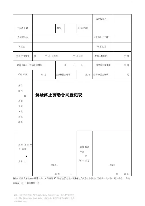 解除终止劳动合同登记表