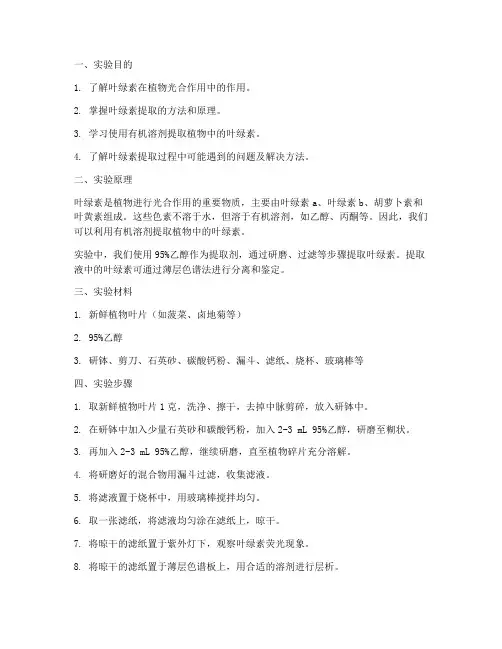 叶绿素的提取实验报告