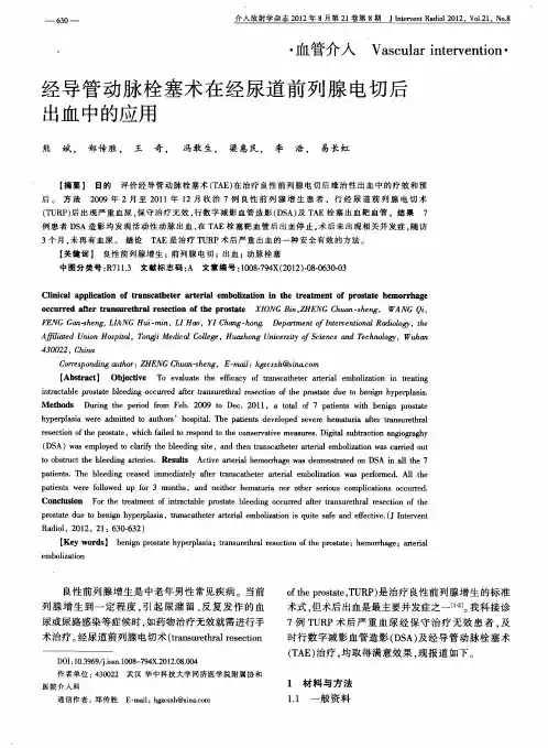 经导管动脉栓塞术在经尿道前列腺电切后出血中的应用