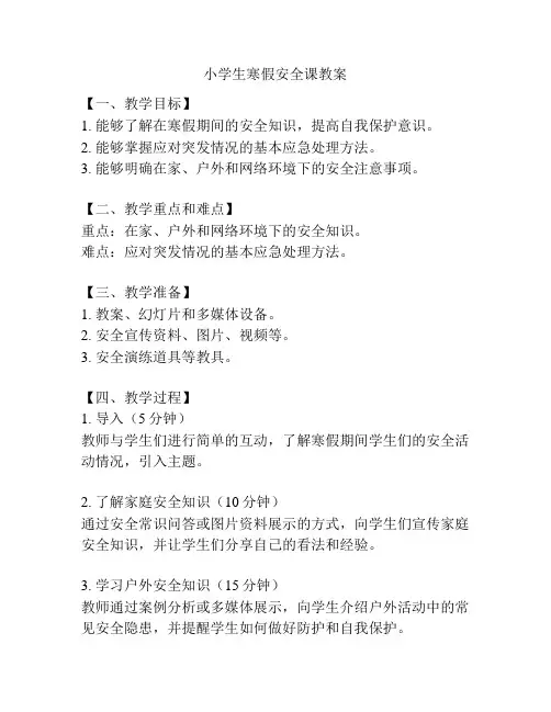 小学生寒假安全课教案