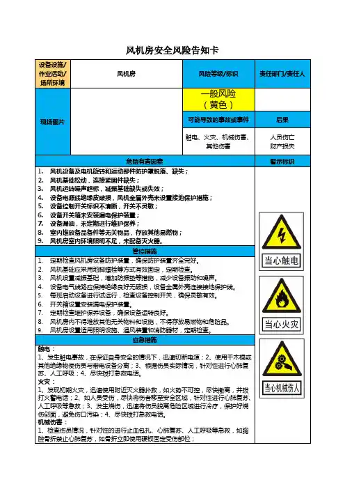 风机房安全风险告知卡