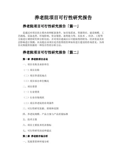 养老院项目可行性研究报告