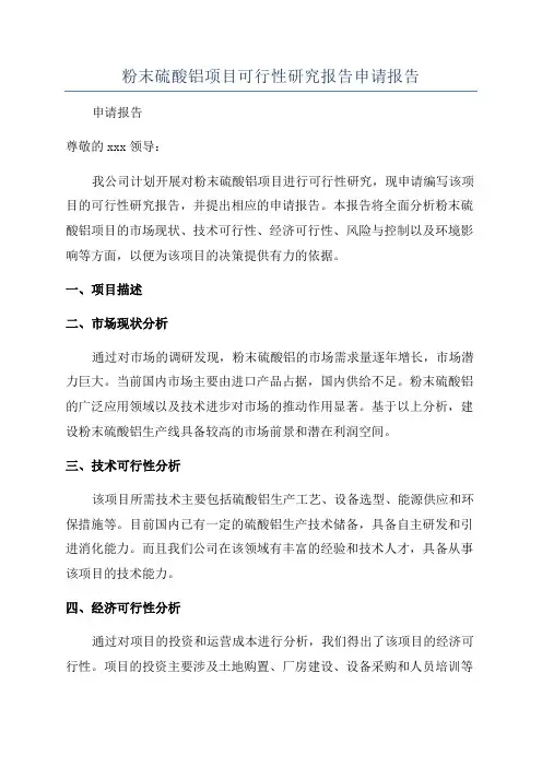 粉末硫酸铝项目可行性研究报告申请报告