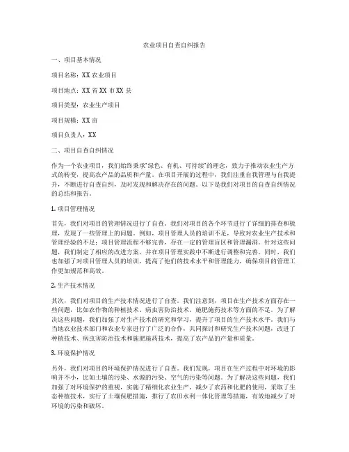 农业项目自查自纠报告
