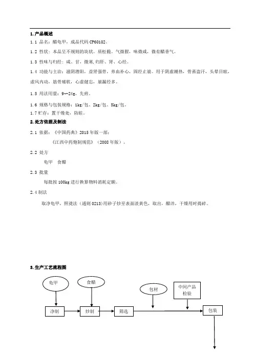 60102醋龟甲饮片生产工艺规程
