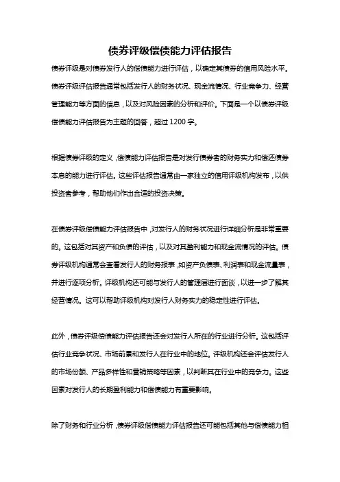 债券评级偿债能力评估报告