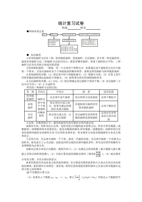 苏教版必修3第6章统计测试试卷