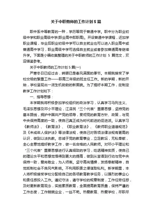 关于中职教师的工作计划5篇