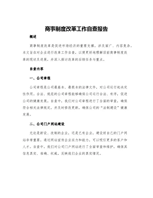 商事制度改革工作自查报告