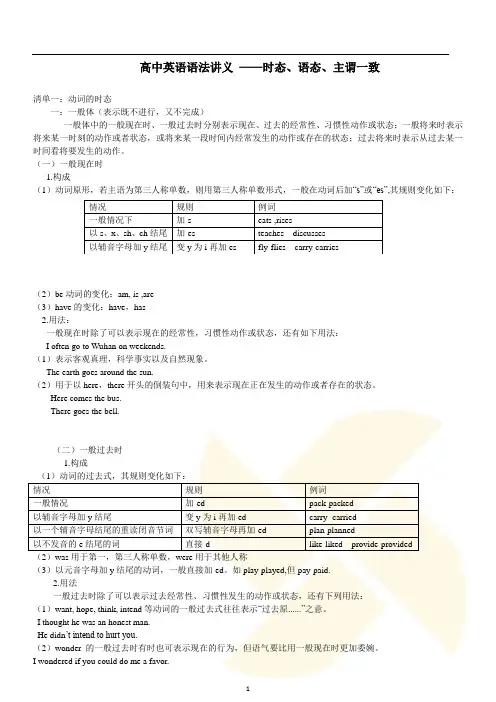 高中英语语法讲义 ——时态、语态、主谓一致