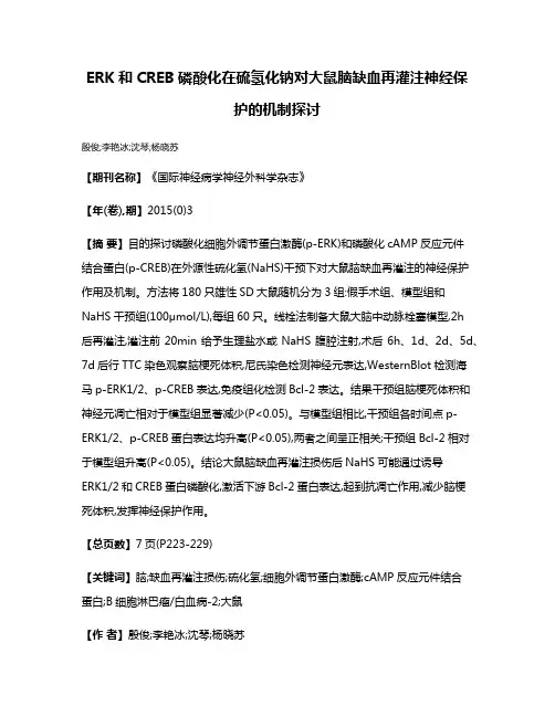 ERK和CREB磷酸化在硫氢化钠对大鼠脑缺血再灌注神经保护的机制探讨