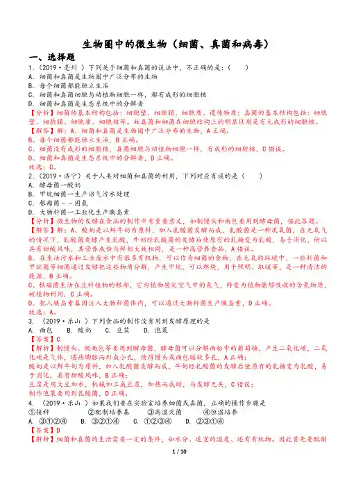 中考生物分类：11.生物圈中的微生物(细菌、真菌和病毒)(含解析答案)