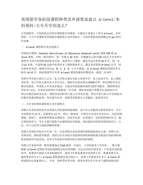 英国留学各阶段课程种类及申请要求盘点 A-level/本科预科/大专升学你造么?