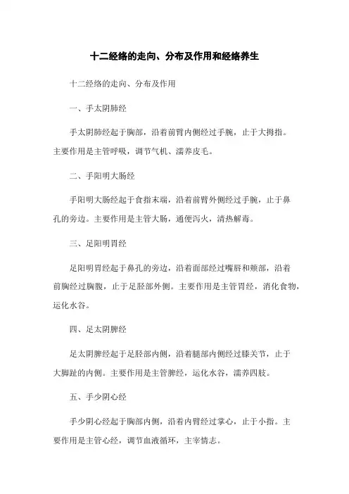 十二经络的走向、分布及作用和经络养生