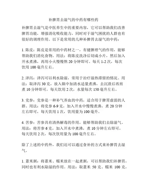 补脾胃去湿气的中药有哪些药