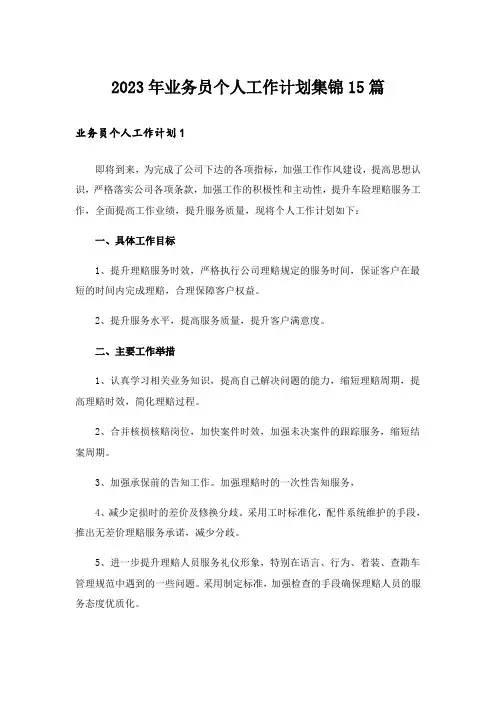 2023年业务员个人工作计划集锦15篇