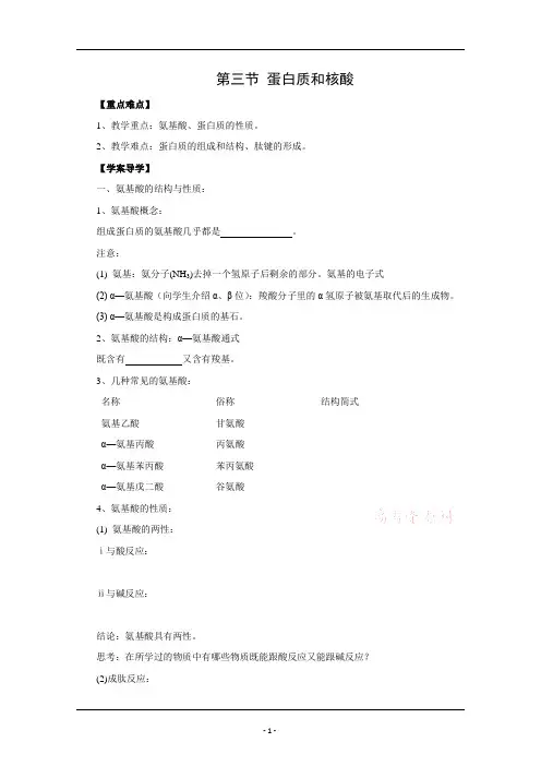 化学人教版高中选修5 有机化学基础第三节 蛋白质和核酸