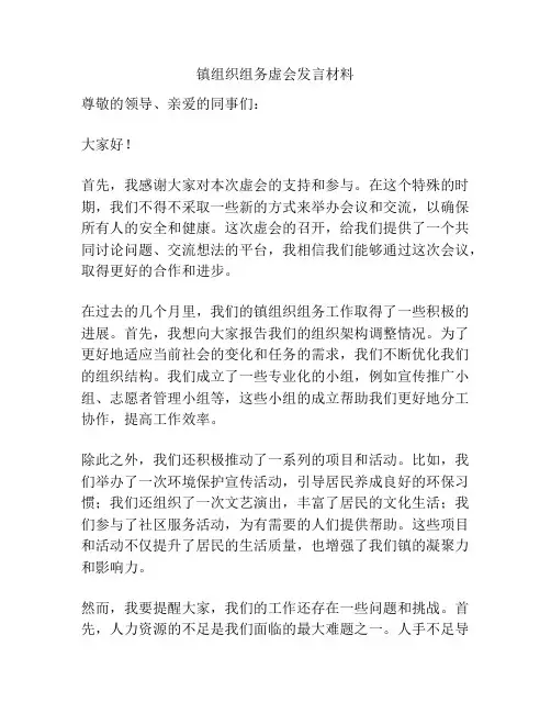 镇组织组务虚会发言材料