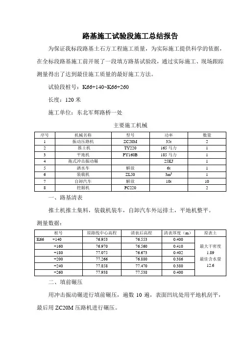 路基施工试验段施工总结报告