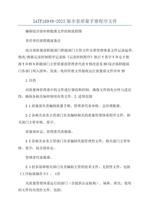 IATF16949-2022版全套质量手册程序文件