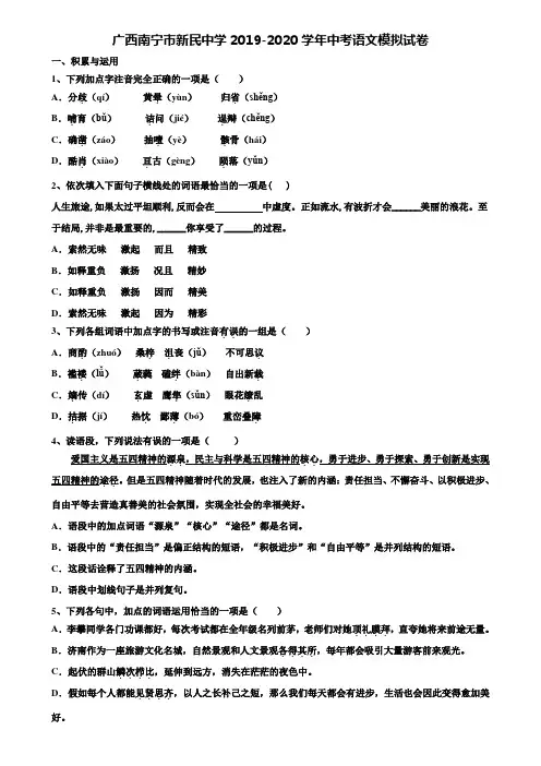 【附20套中考模拟试题】广西南宁市新民中学2019-2020学年中考语文模拟试卷含解析