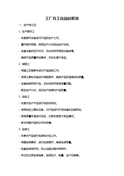 工厂各工位岗位职责