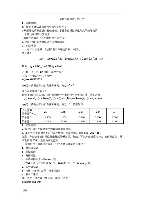 多种功率谱估计的比较
