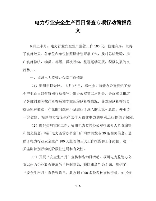 电力行业安全生产百日督查专项行动简报范文