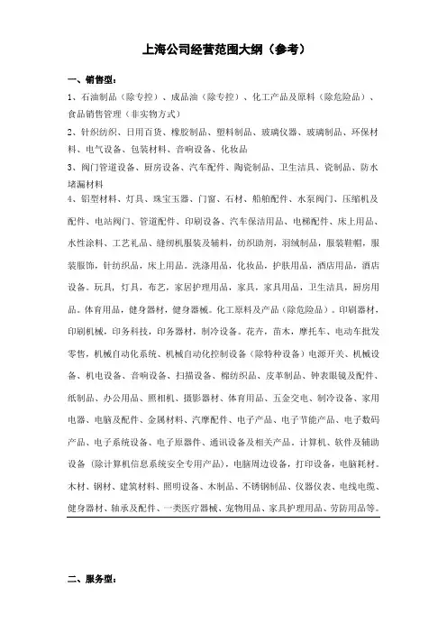 上海公司经营范围大纲