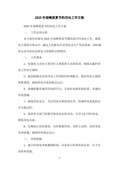 2023年迎峰度夏节约用电工作方案