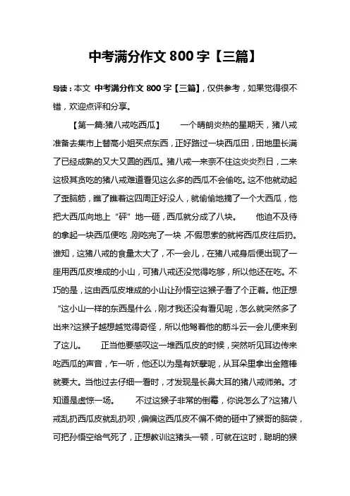 中考满分作文800字【三篇】