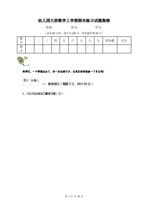 幼儿园大班数学上学期期末练习试题集锦