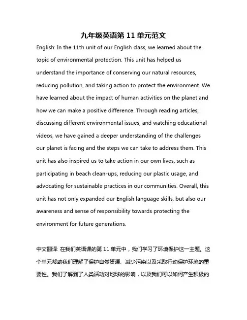 九年级英语第11单元范文
