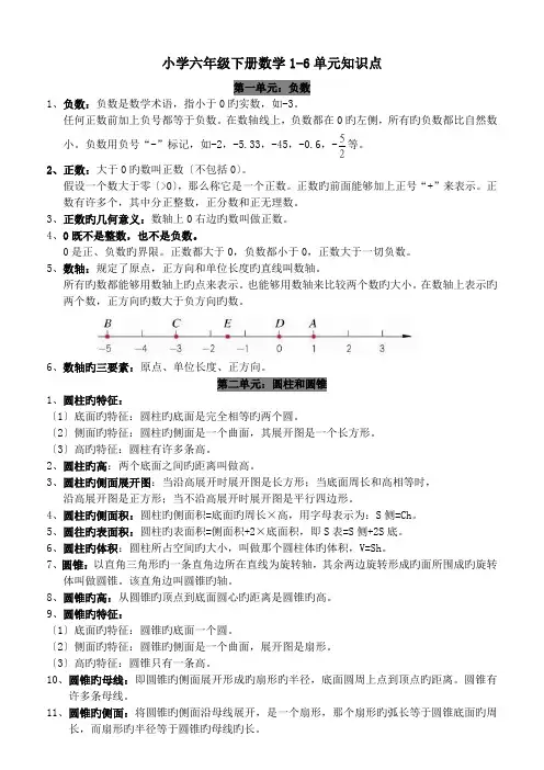 小学六年级下册数学1-6单元知识点