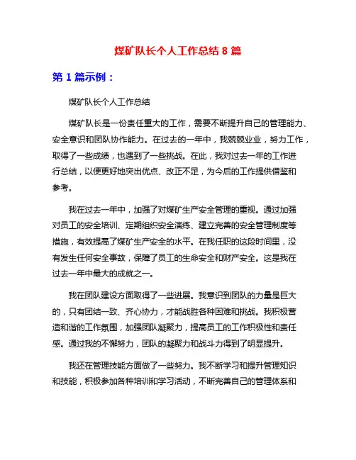 煤矿队长个人工作总结8篇