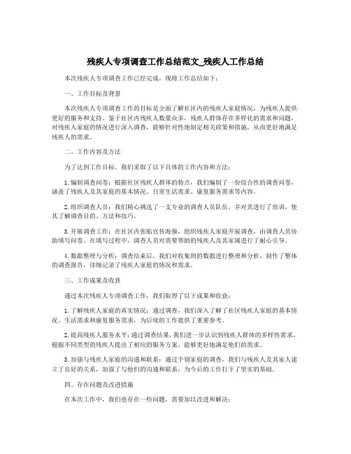 残疾人专项调查工作总结范文_残疾人工作总结