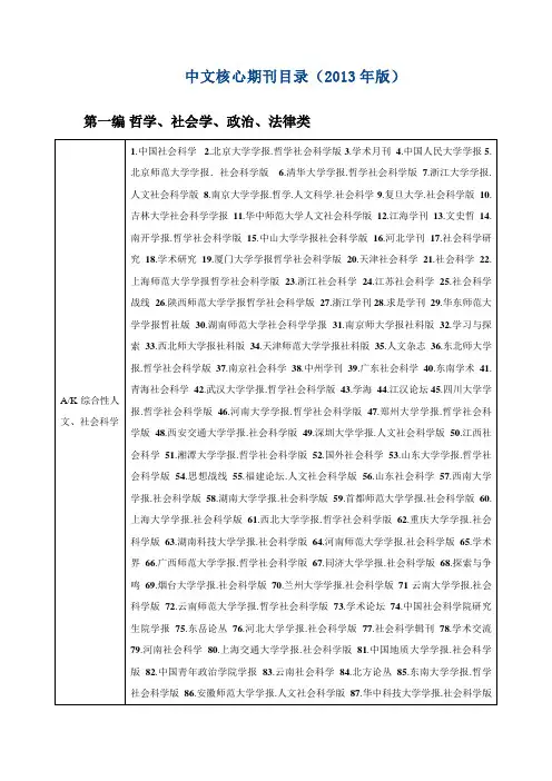 中文核心期刊目录(2013年版)